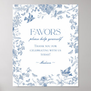 Blue Toile De Jouy Vintage Floral Favors Sign