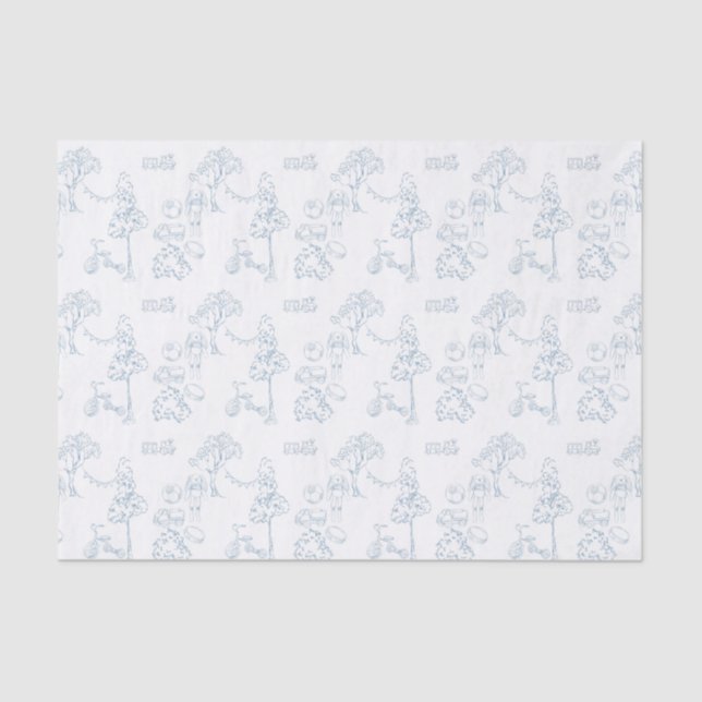 Blue Toile de Jouy Vintage Nursery Tissue Paper (Front)