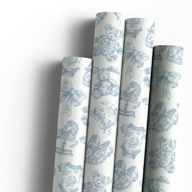 Blue Toile de Jouy Vintage Nursery Wrapping Paper (Creator Uploaded)