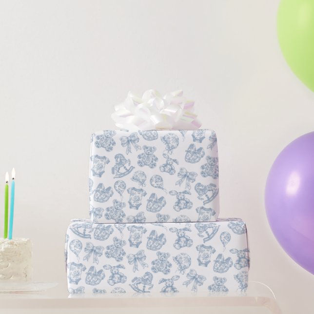 Blue Toile de Jouy Vintage Nursery Wrapping Paper (Party Gifts)