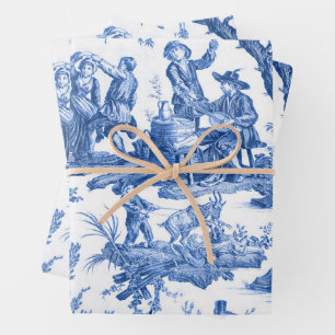 Blue Toile de Jouy Wrapping Paper Sheets