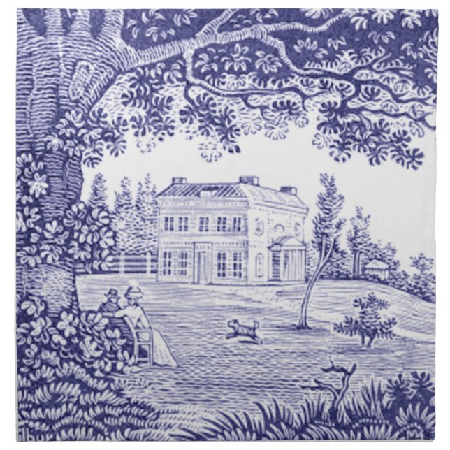 Blue Toile Dinner Napkins - French Country Decor (Front)