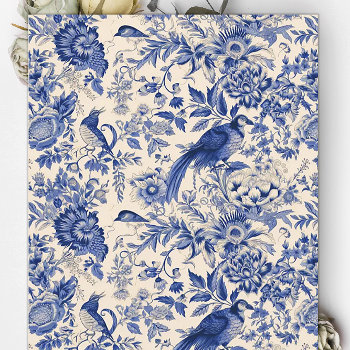 Blue Toile Du Jouy Floral Pheasant Scrapbook Paper by GraphicAllusions at Zazzle