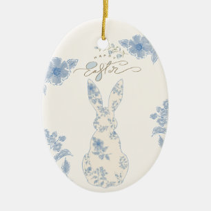 Blue toile Easter Ceramic Ornament