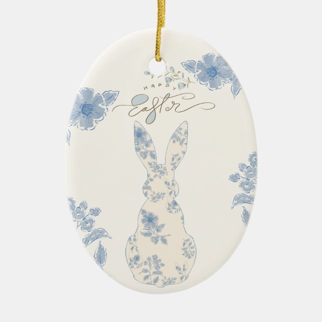 Blue toile Easter Ceramic Ornament (Front)