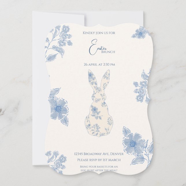 Blue toile Easter invitation (Front)