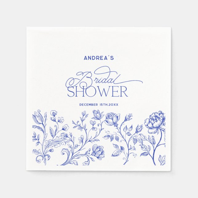 Blue Toile Elegant  Bridal Shower  Napkins (Front)