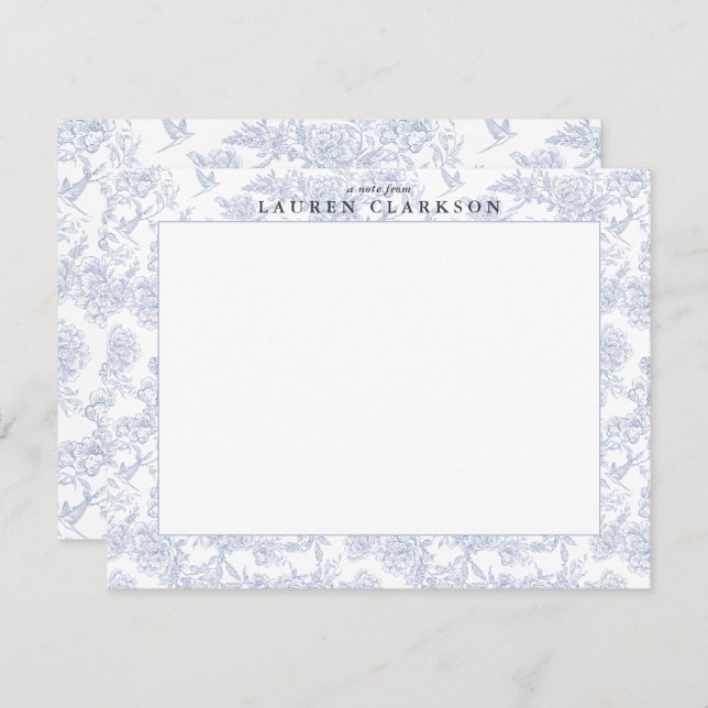 Blue Toile Floral Border Note Card (Front/Back)