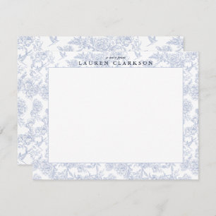 Blue Toile Floral Border Note Card