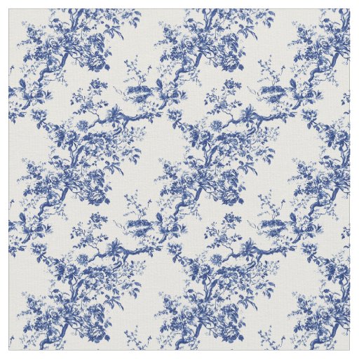 Blue Toile Floral Branch Pattern Fabric