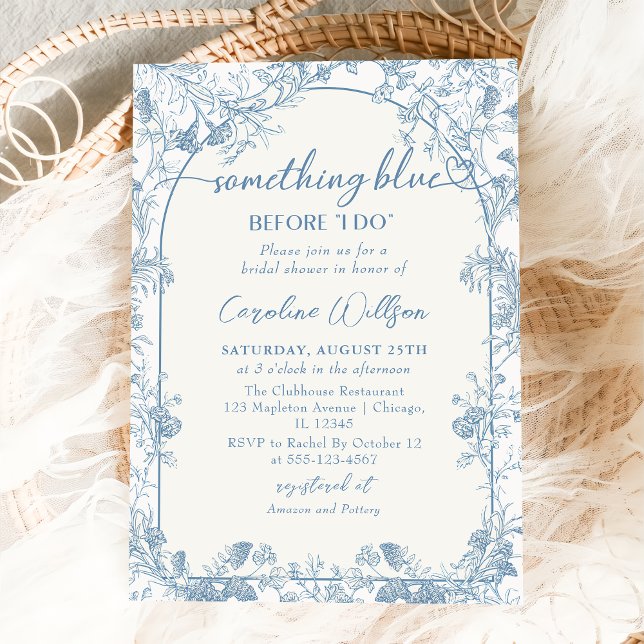 Blue Toile Floral Chinoiserie Bridal Shower Invitation (Creator Uploaded)