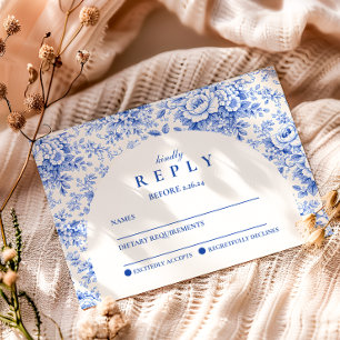 Blue Toile Floral Graduation Party RSVP Card