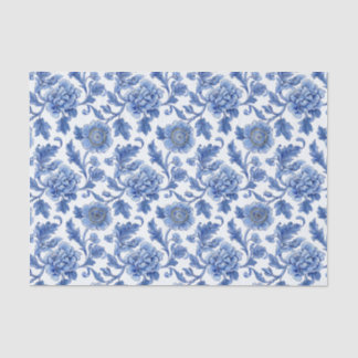 Blue Toile Floral Pattern Tissue Paper