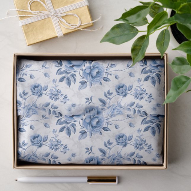 Blue Toile Floral Tissue Paper (Gift)