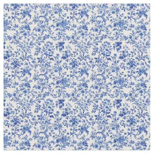 Blue Toile Floral Vine Pattern Fabric