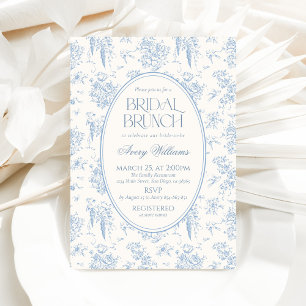Blue Toile Floral Vintage Bridal Brunch Shower Invitation