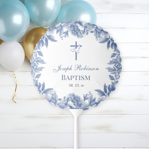 Blue Toile Flower Baptism Balloons