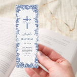 Blue Toile Flower Baptism Bookmark<br><div class="desc">Give guests a meaningful keepsake from your child’s baptism with this elegant blue toile flower bookmark. Featuring classic French toile patterns, lovely florals, and cross dove artwork, this custom bookmark makes a thoughtful favor or gift. Personalize with your child’s name, baptism date, and a short message or scripture verse. A...</div>