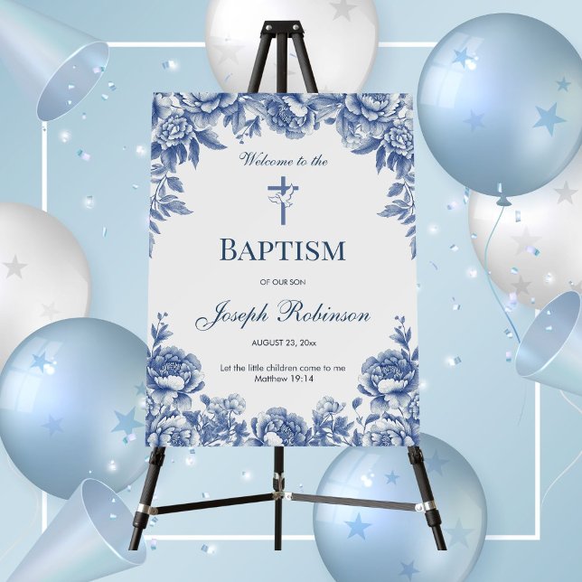 Blue Toile Flower Baptism Foam Boards (Creator Uploaded)