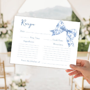 Blue Toile Flower French Bridal Shower Recipe Card