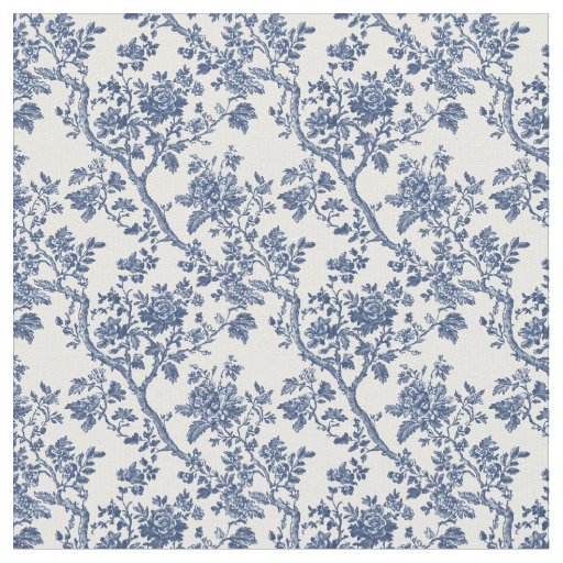 Blue Toile Flowering Branches Fabric
