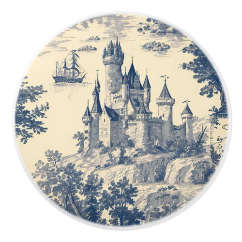 Blue Toile French Castle Ceramic Knob