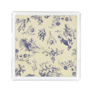 Blue Toile French Country Cherub Pattern Acrylic Tray