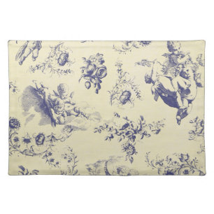 Blue Toile French Country Cherub Pattern Cloth Placemat