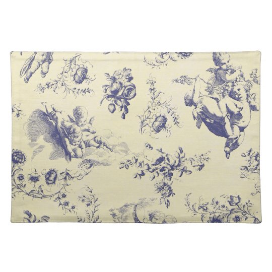 Blue Toile French Country Cherub Pattern Cloth Placemat