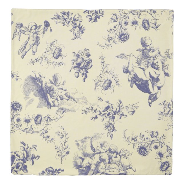 Blue Toile French Country Cherub Pattern Duvet Cover (Front)