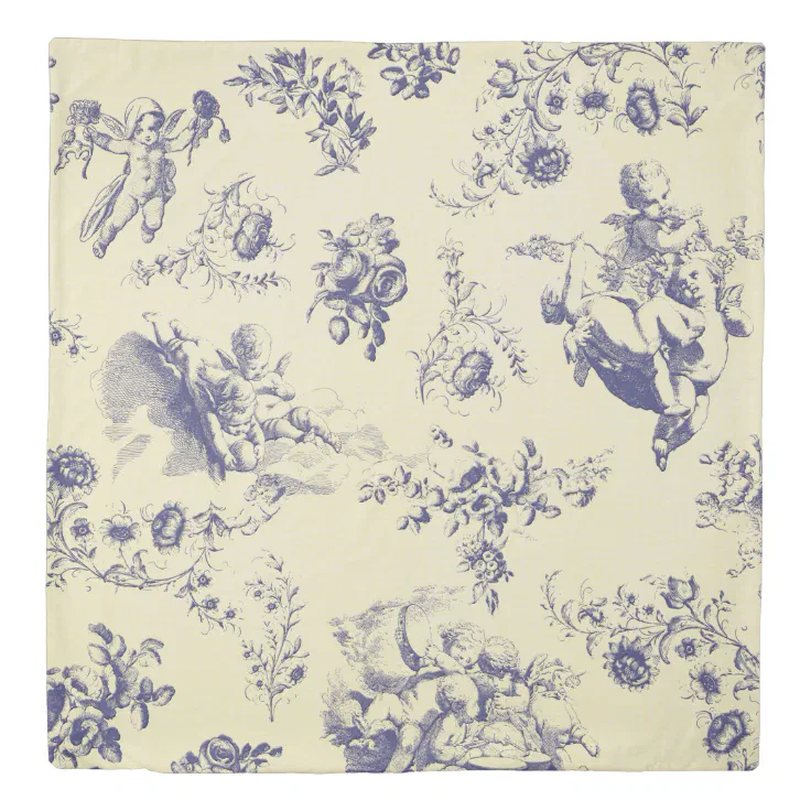 Blue Toile French Country Cherub Pattern Duvet Cover | Zazzle