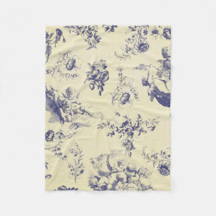 Blue Toile French Country Cherub Pattern Fleece Blanket
