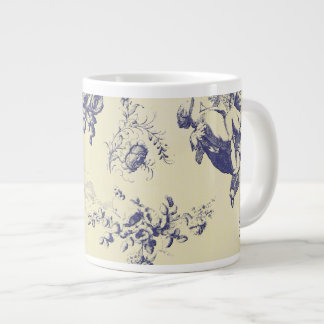Blue Toile French Country Cherub Pattern Giant Coffee Mug