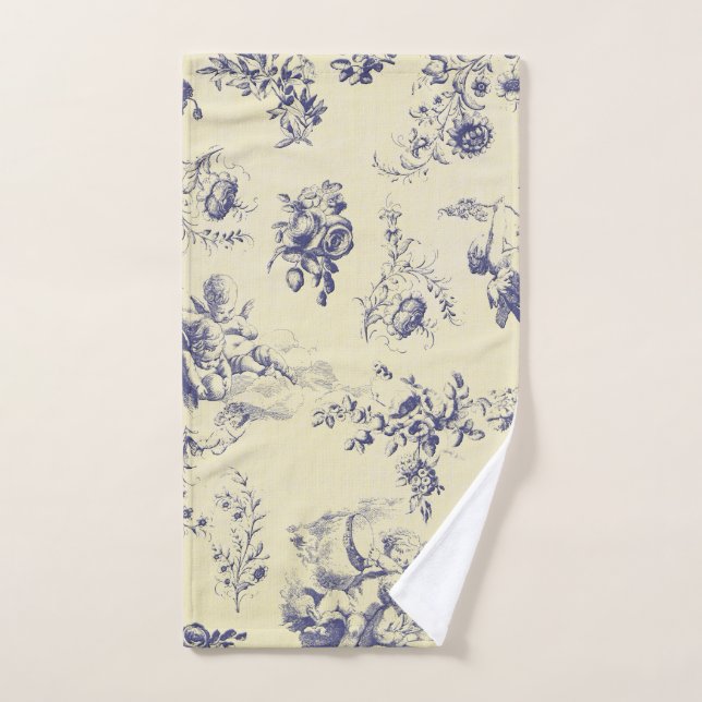 Blue Toile French Country Cherub Pattern Hand Towel (Hand Towel)