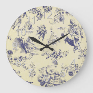 Blue Toile French Country Cherub Pattern Large Clock
