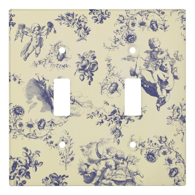Blue Toile French Country Cherub Pattern Light Switch Cover (Front)