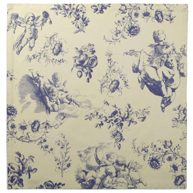 Blue Toile French Country Cherub Pattern Napkin (Front)