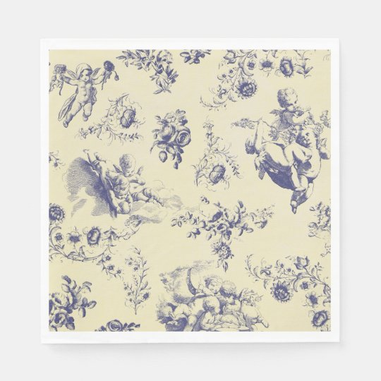 Blue Toile French Country Cherub Pattern Paper Napkins