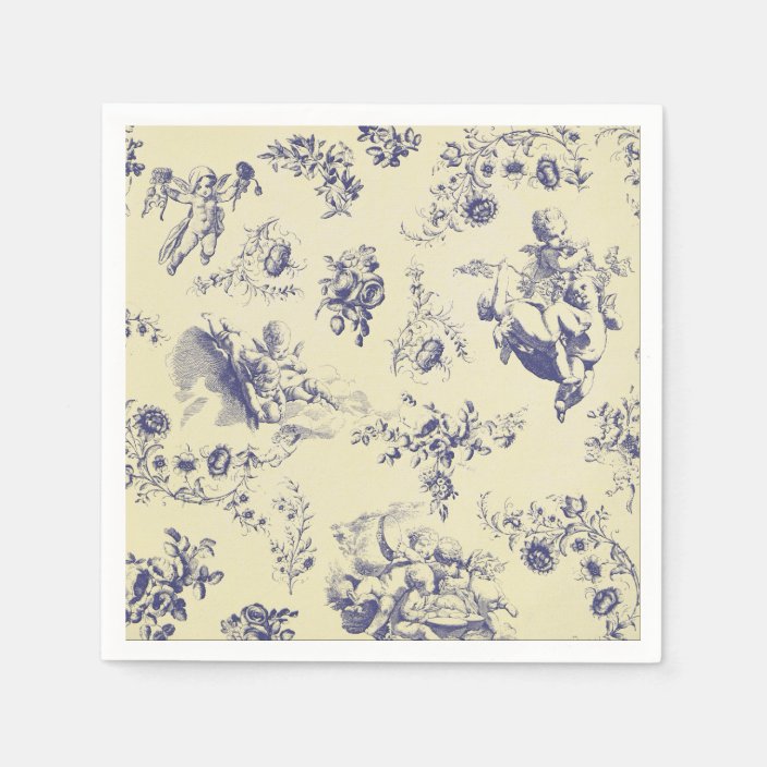 Blue Toile French Country Cherub Pattern Paper Napkins