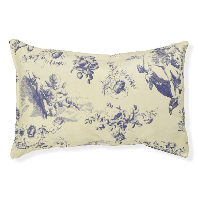 Blue Toile French Country Cherub Pattern Pet Bed (Front)