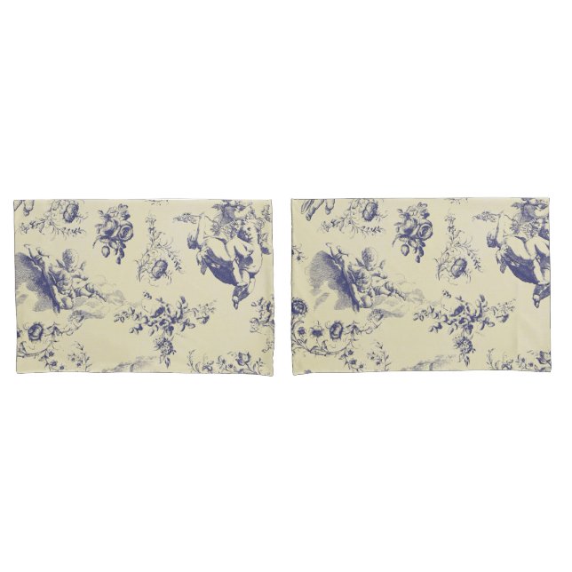 Blue Toile French Country Cherub Pattern Pillowcase (Front-Set)