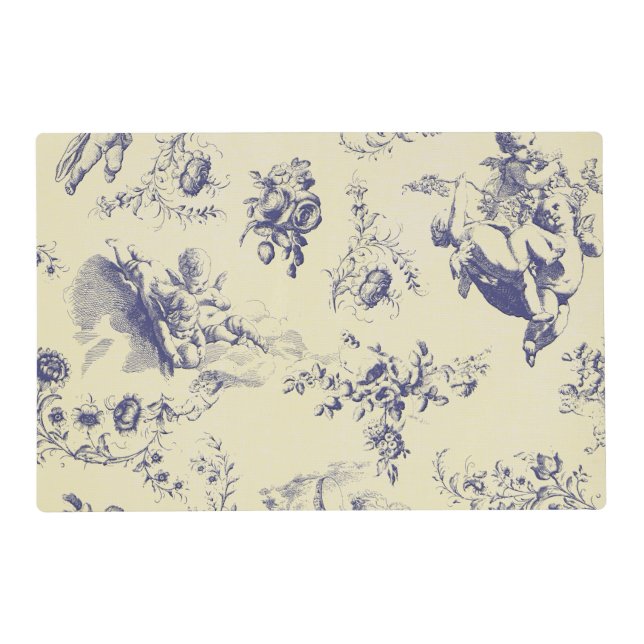 Blue Toile French Country Cherub Pattern Placemat (Front)