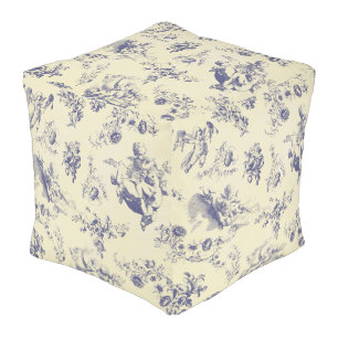 Blue Toile French Country Cherub Pattern Pouf