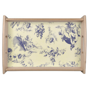 Blue Toile French Country Cherub Pattern Serving Tray