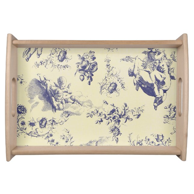 Blue Toile French Country Cherub Pattern Serving Tray (Front)