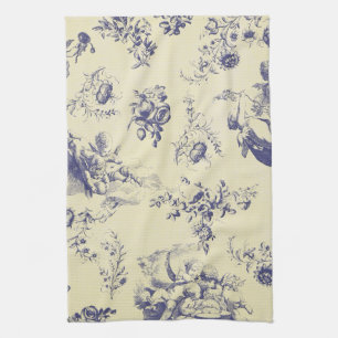 Blue Toile French Country Cherub Pattern Towel