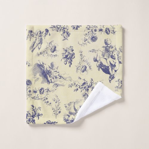 Blue Toile French Country Cherub Pattern Wash Cloth