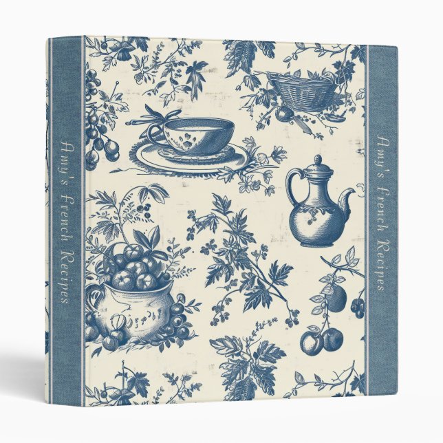Blue Toile French Country Kitchen 3 Ring Binder (Front/Spine)