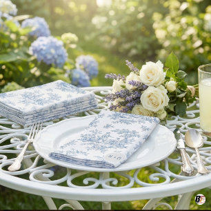 Blue Toile French Country Wedding Monogram Cloth Napkin