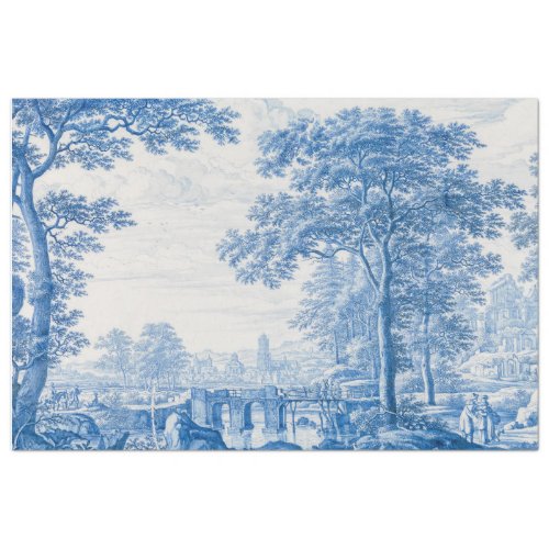 Blue Toile French Decoupage Artwork Tissue Paper